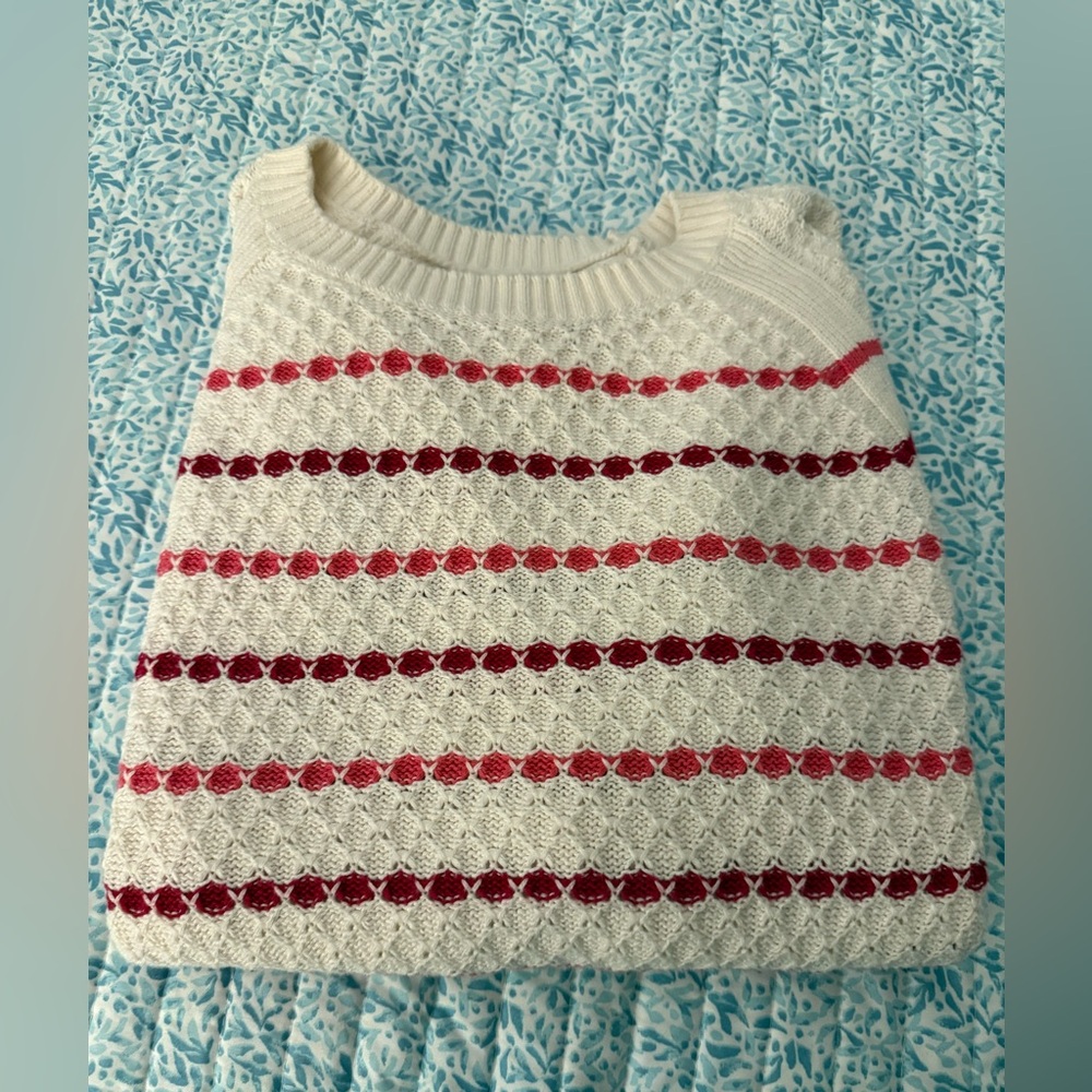 Red & Pink Striped LOFT Crewneck Sweater - Picture 4 of 5